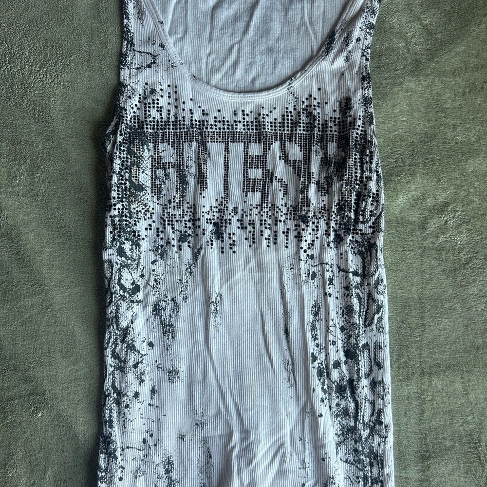 Guess Black and White Graphic Embellished Tank Top